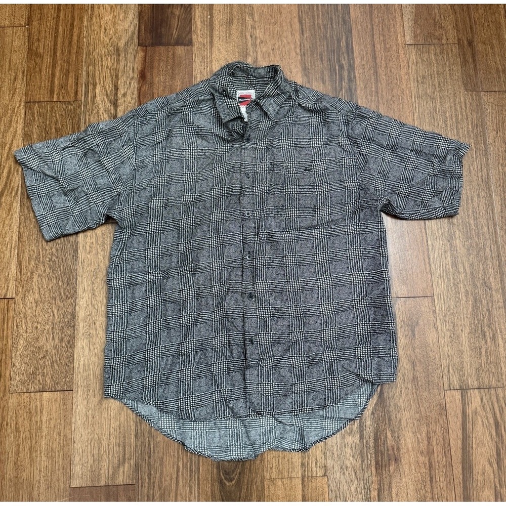 Reputation Men's Silk Shirt Vintage Abstract Pattern Short Sleeve Medium